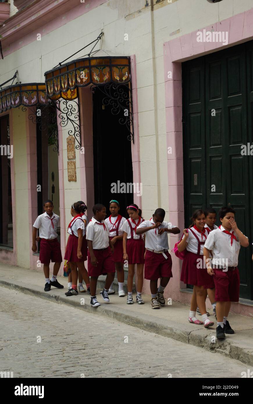 Havana, Cuba, May 31, 2010, traditional dress of schoolchildren in the country. Stock Photo