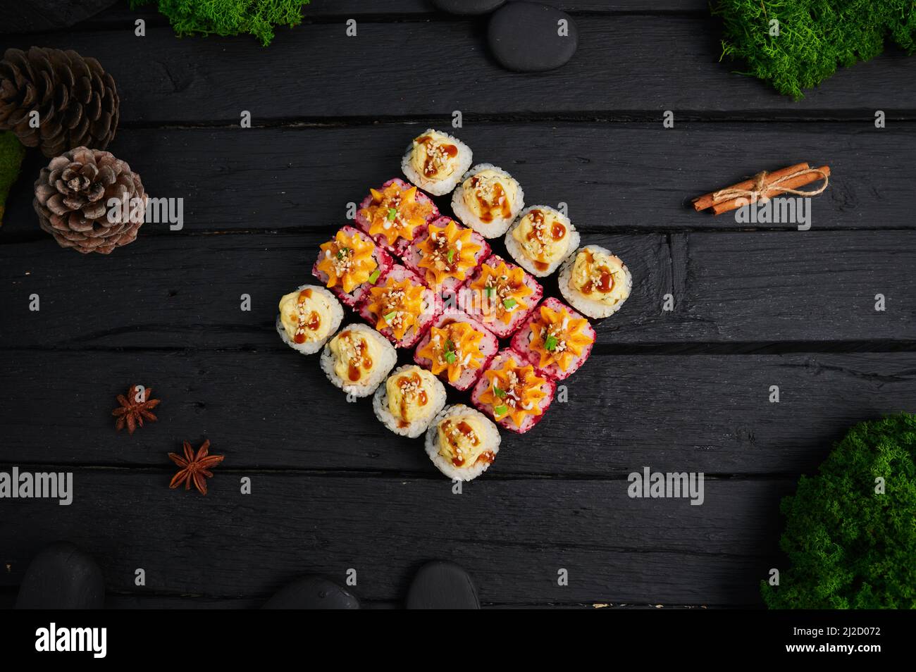 Foran Martin Luther King Junior Permanent Above view of various sushi and rolls placed on stone board. Japanese food  fest. Top view, flat lay Stock Photo - Alamy