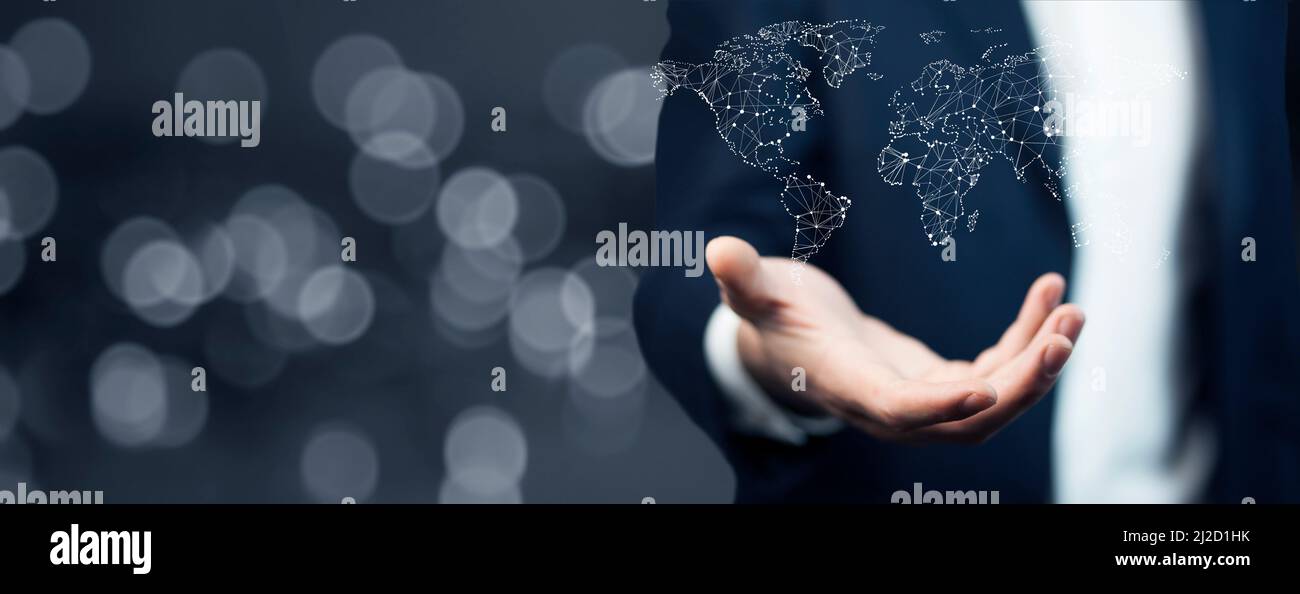 businessman holding world map in hands Stock Photo - Alamy
