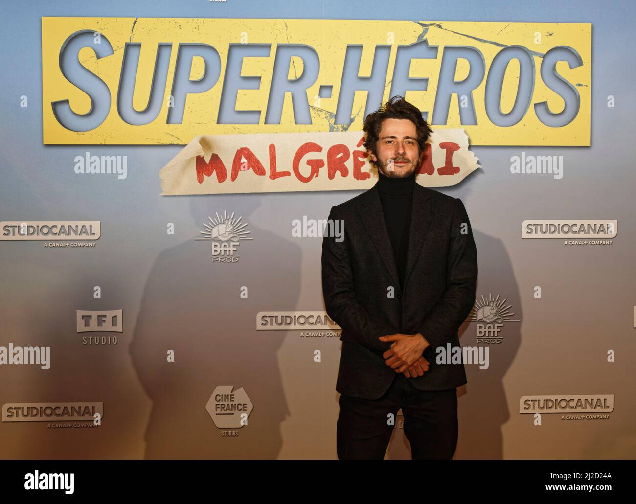 Paris, France. 31st Jan, 2022, Guillaume Pley attending the Super Heros Malgre Lui Premiere on January 31 2022 at the Grand Rex Stock Photo