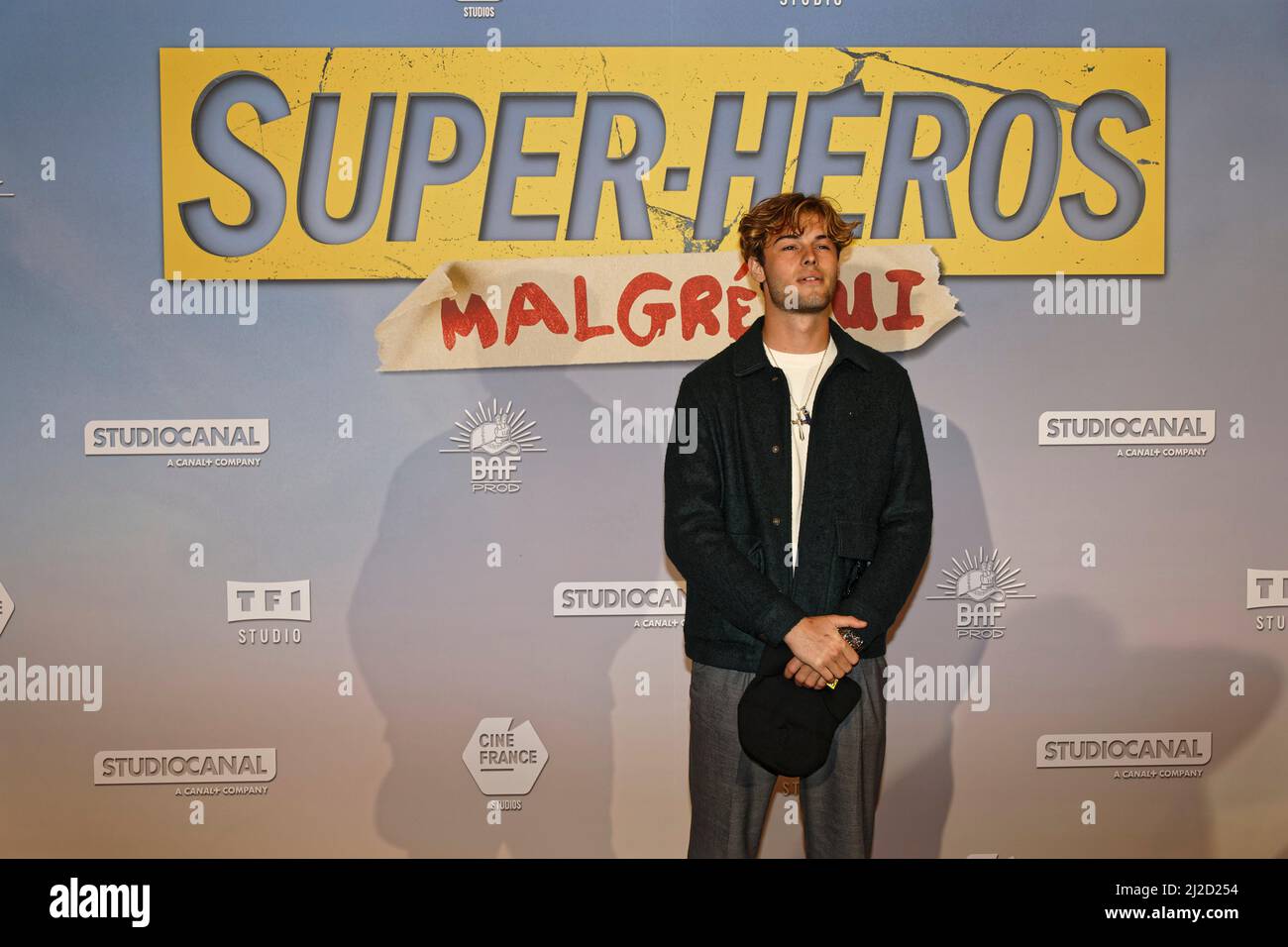 Paris, France. 31st Jan, 2022, Theo Bignonneau attending the Super Heros Malgre Lui Premiere on January 31 2022 at the Grand Rex Stock Photo