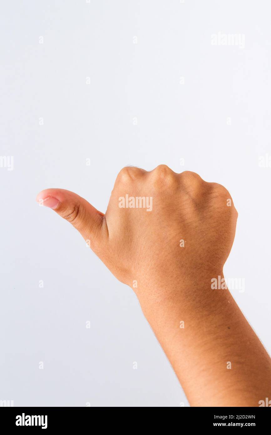 child making a like sign on a white background in Rio de Janeiro Stock ...