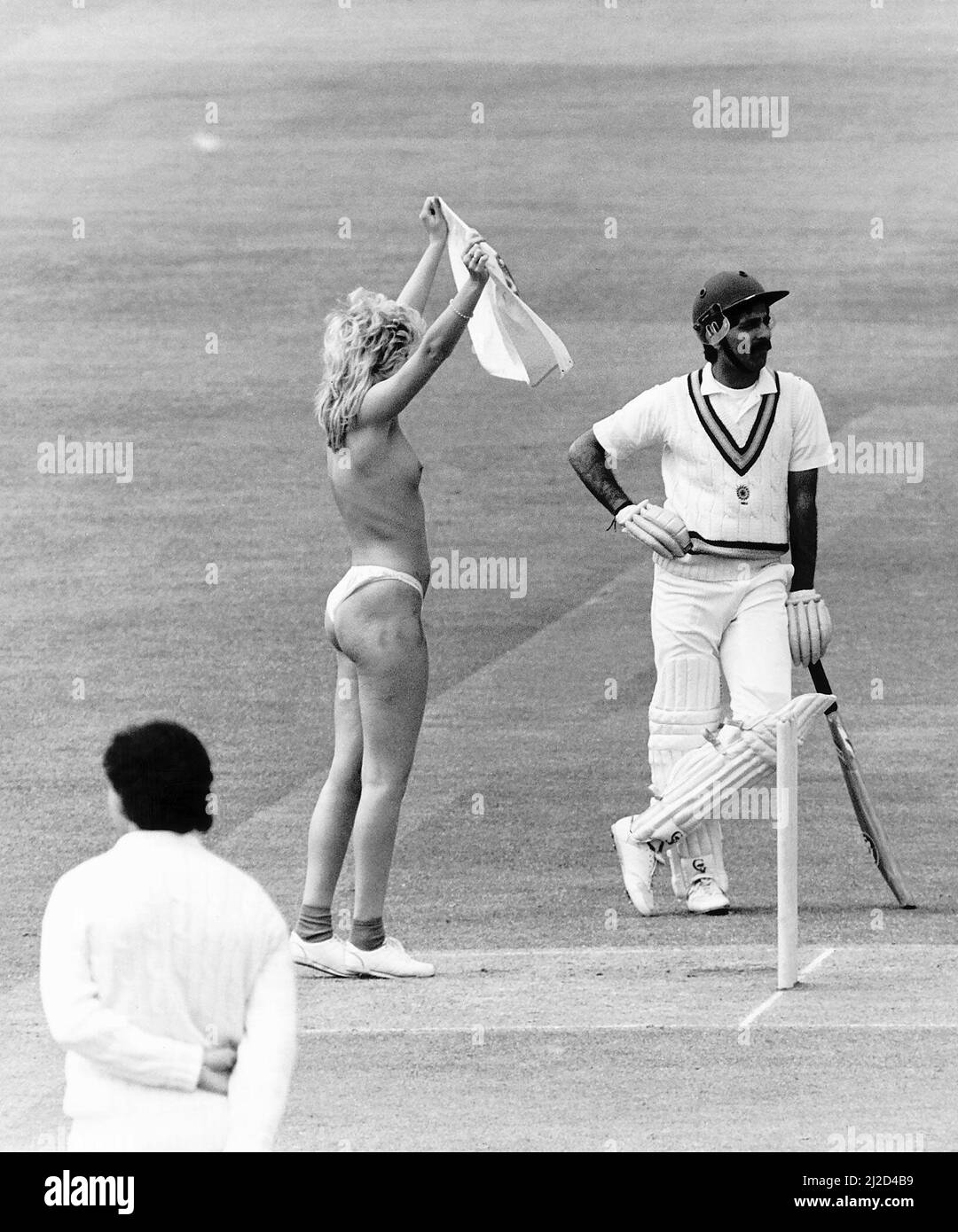 Streaker ashley summers runs on to the field at lords during the test