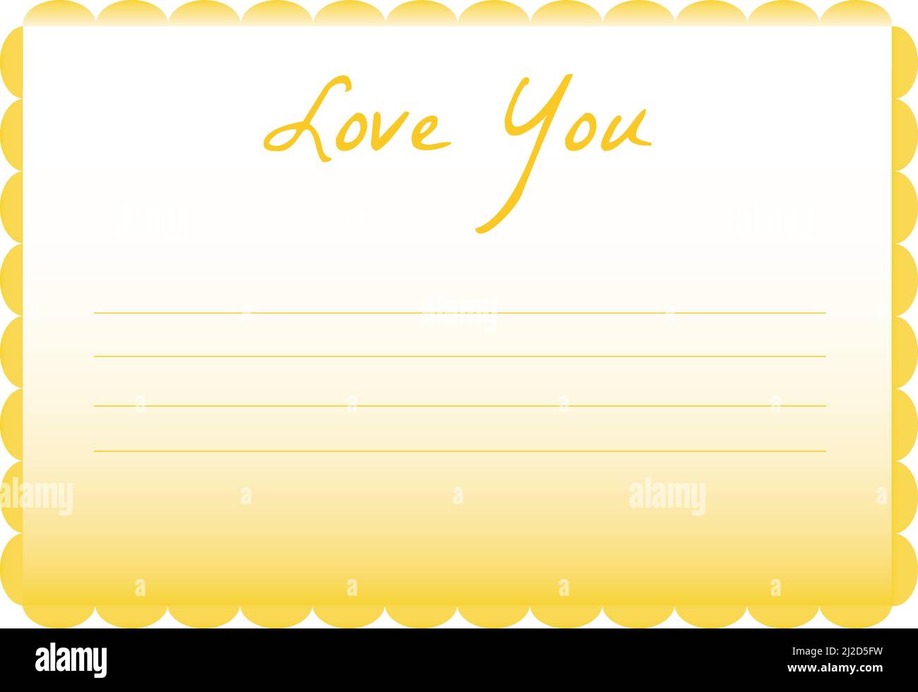 card with yellow scalloped edge and text saying love you Stock Vector
