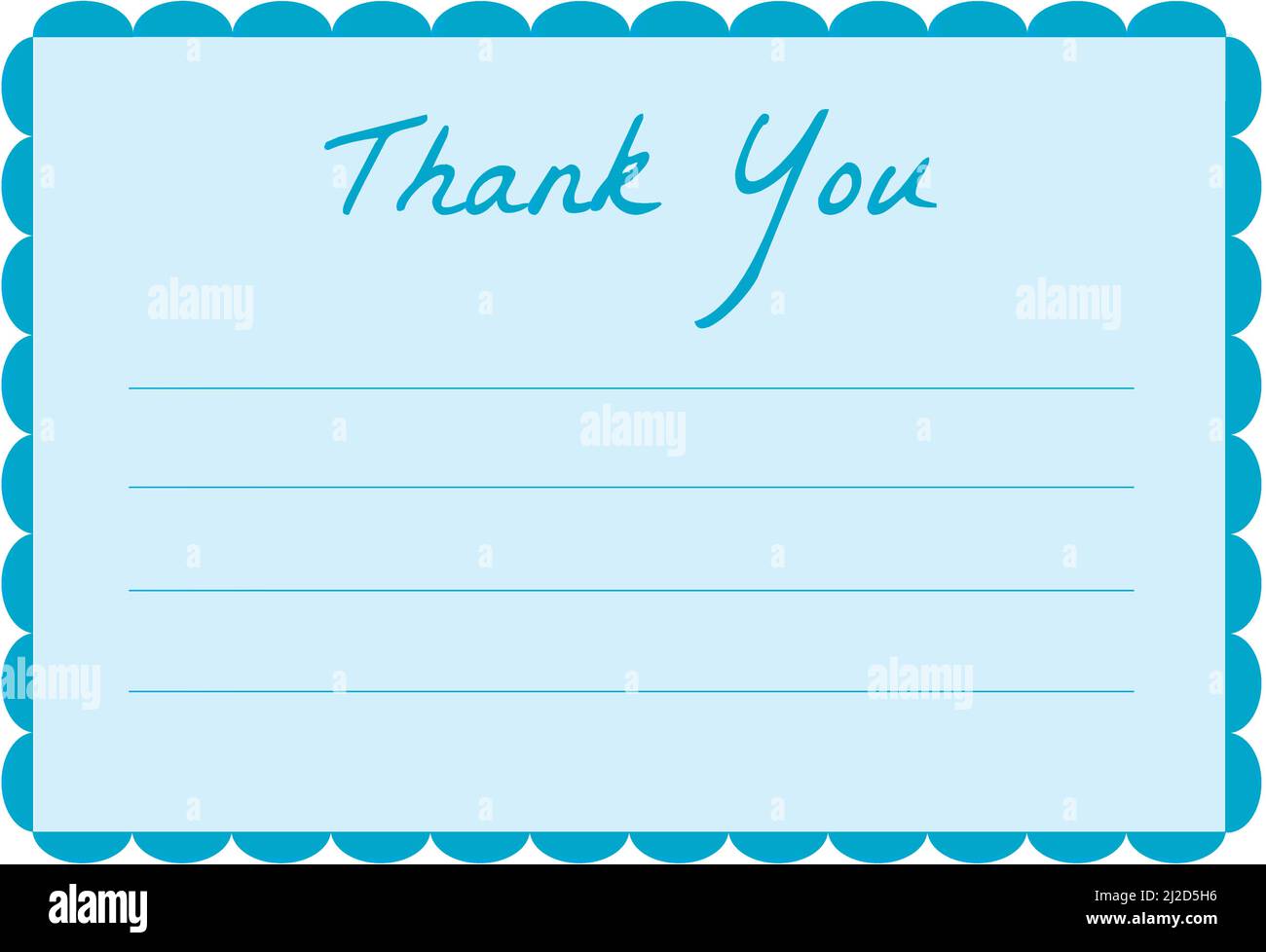 Blue card with blue scalloped edge and thank you written on it Stock Vector