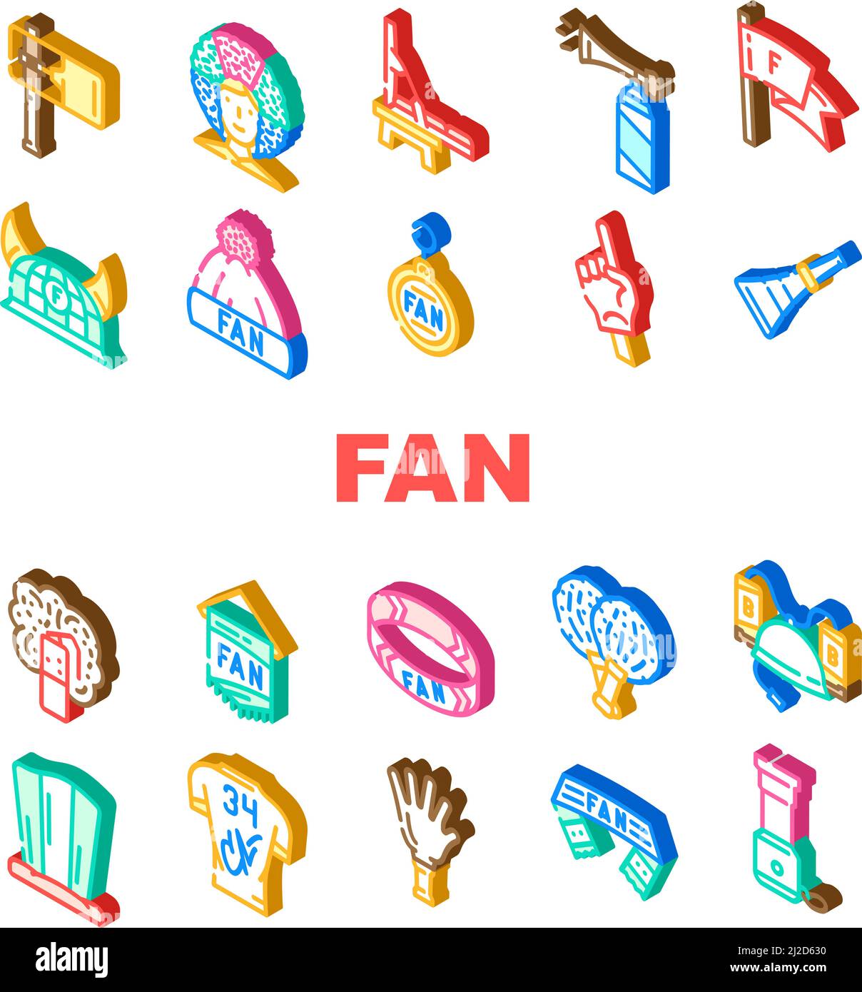Sport Fan Supporter Accessories Icons Set Vector Stock Vector Image ...