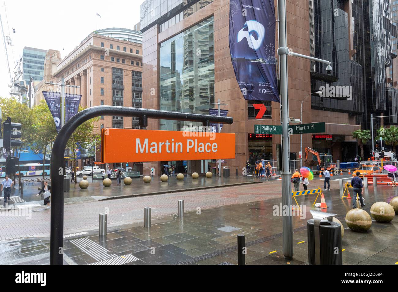 Martin Place in Sydney city centre and entrance to Sydney rail station at Martin Place,Sydney