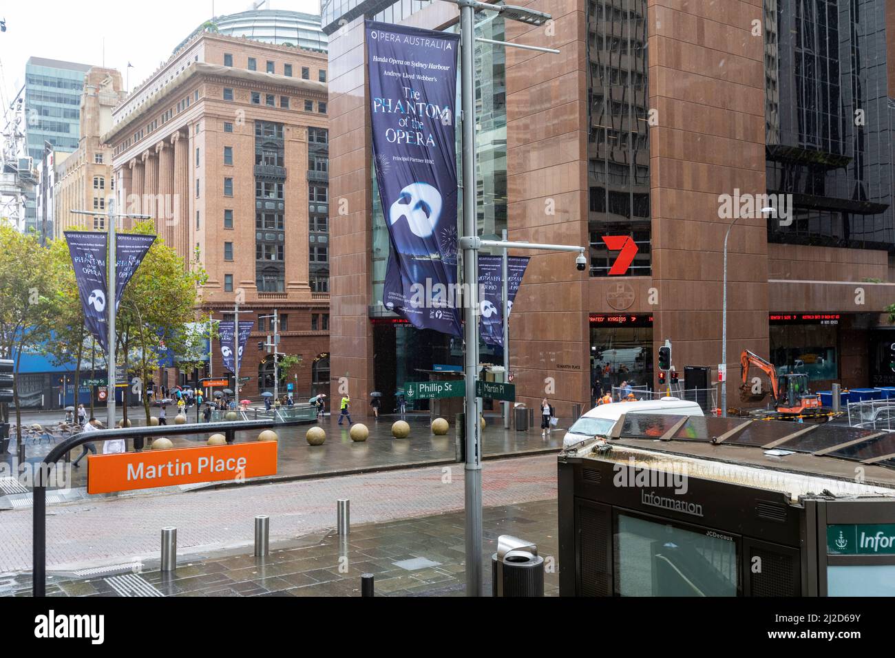 Martin Place in Sydney city centre and entrance to Sydney rail station at Martin Place,Sydney