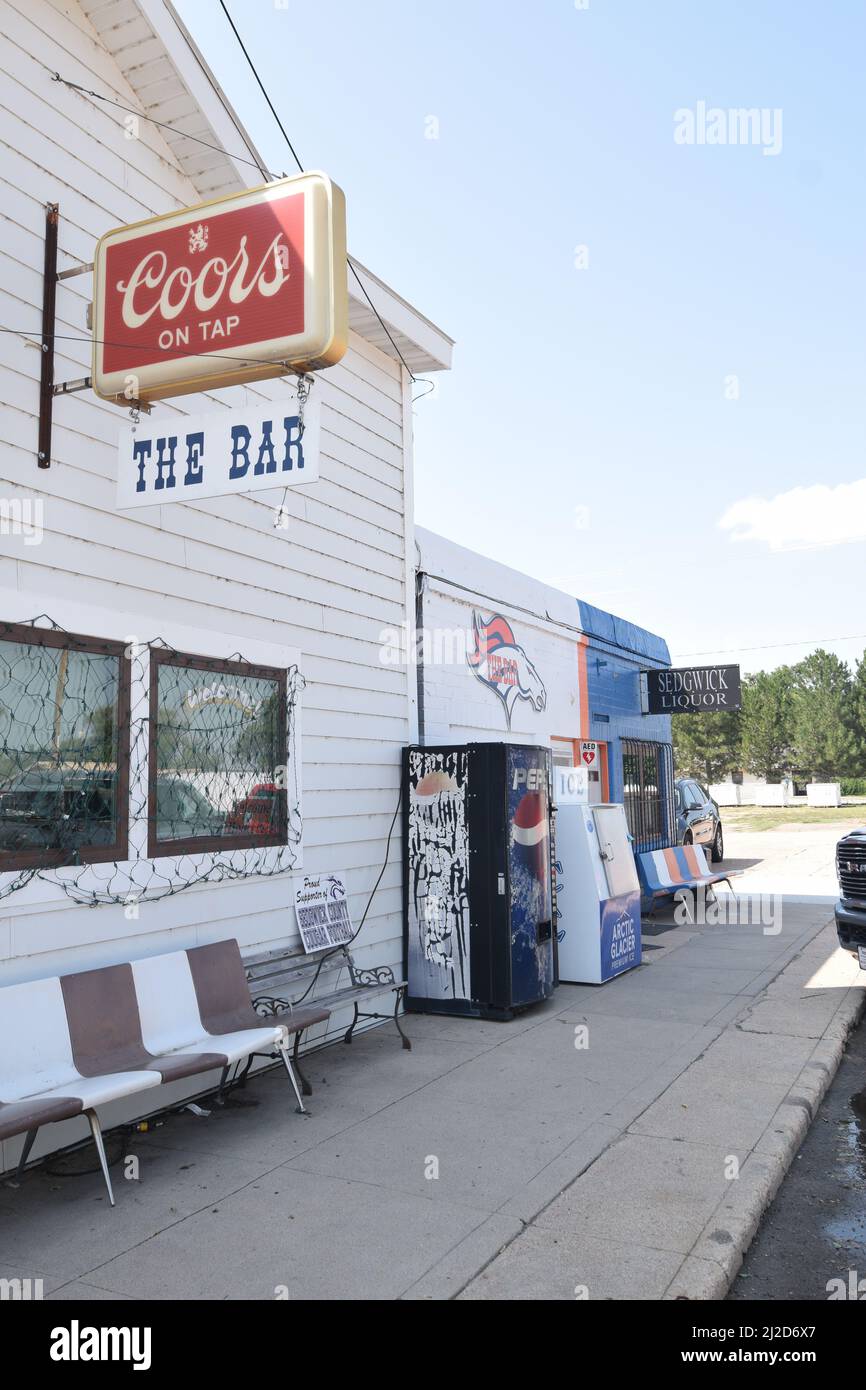 The Bar - a drinking establishment in Sedgwick Colorado - August 2021 Stock Photo