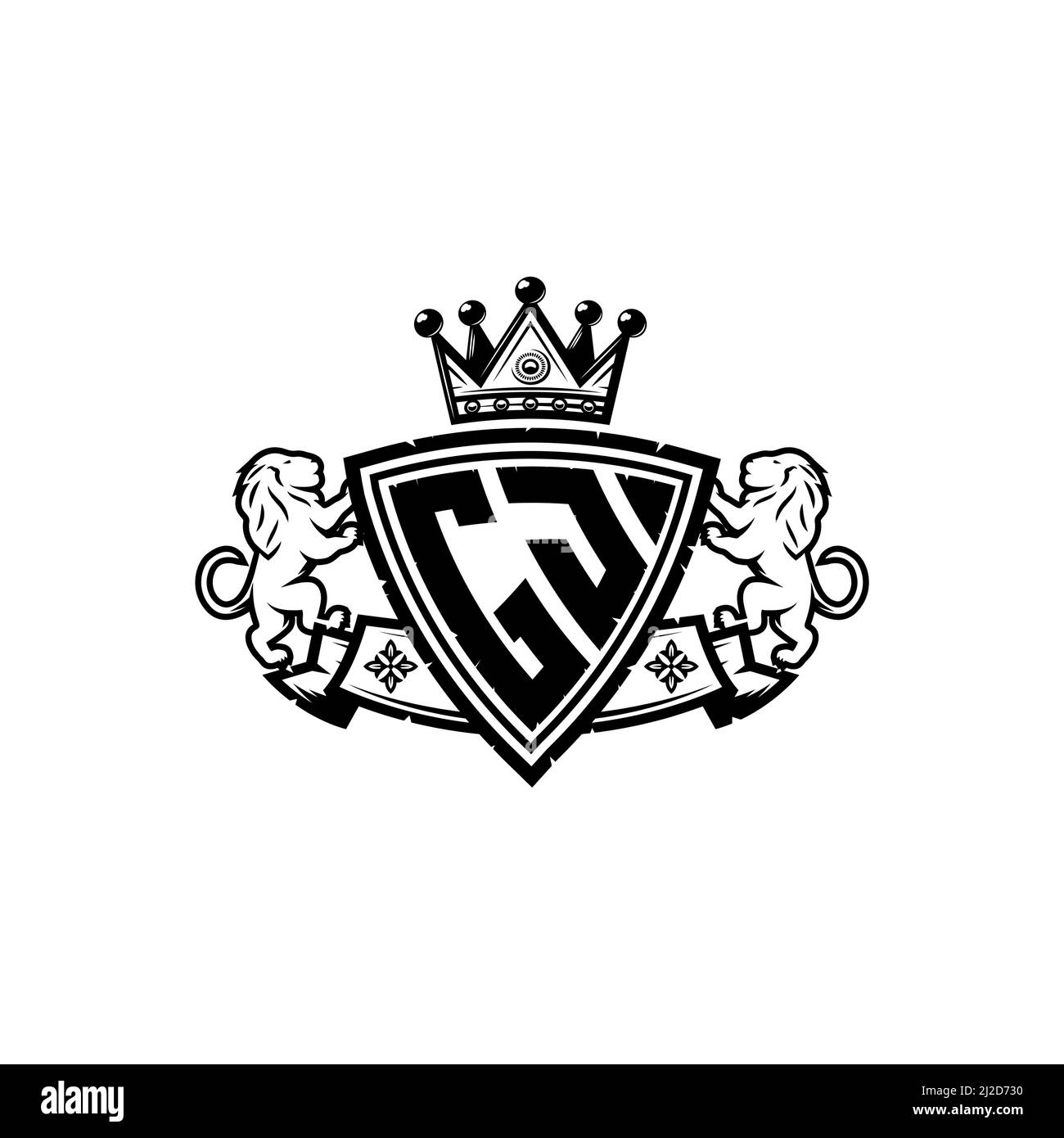 GJ Monogram logo letter with Simple shield crown style design ...
