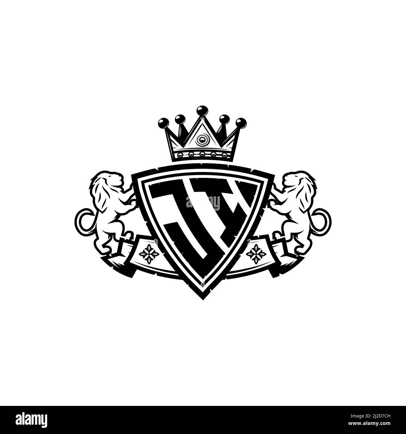 JI Monogram logo letter with Simple shield crown style design ...