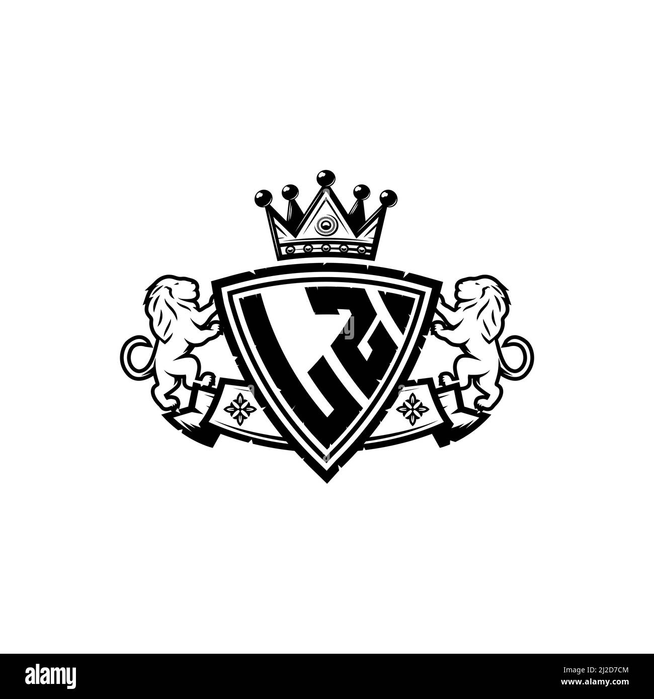 LZ Monogram logo letter with Simple shield crown style design. Luxurious monogram, lion luxury logo, Stock Vector
