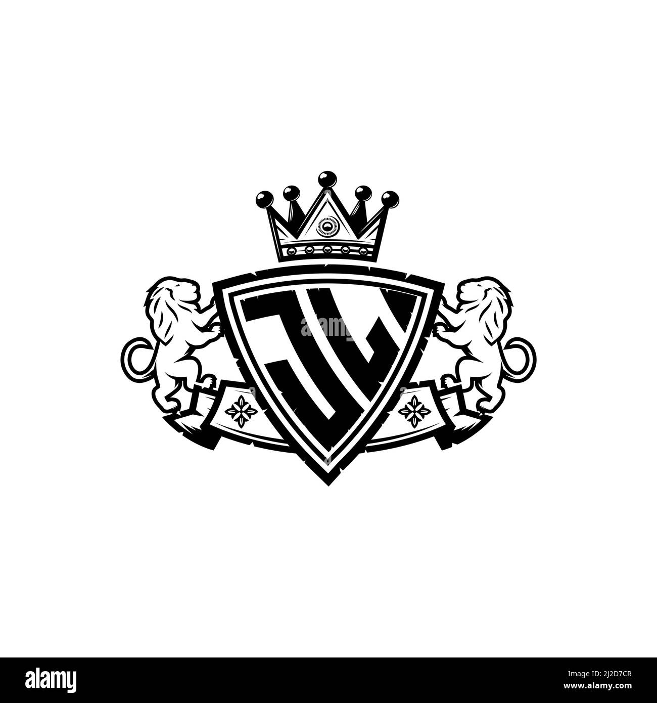 JL Monogram logo letter with Simple shield crown style design. Luxurious monogram, lion luxury logo, Stock Vector