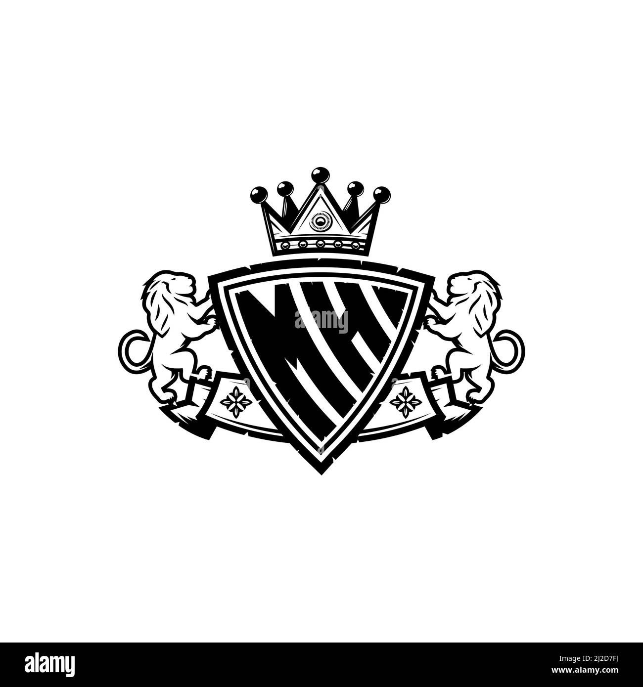 MH Monogram logo letter with Simple shield crown style design ...