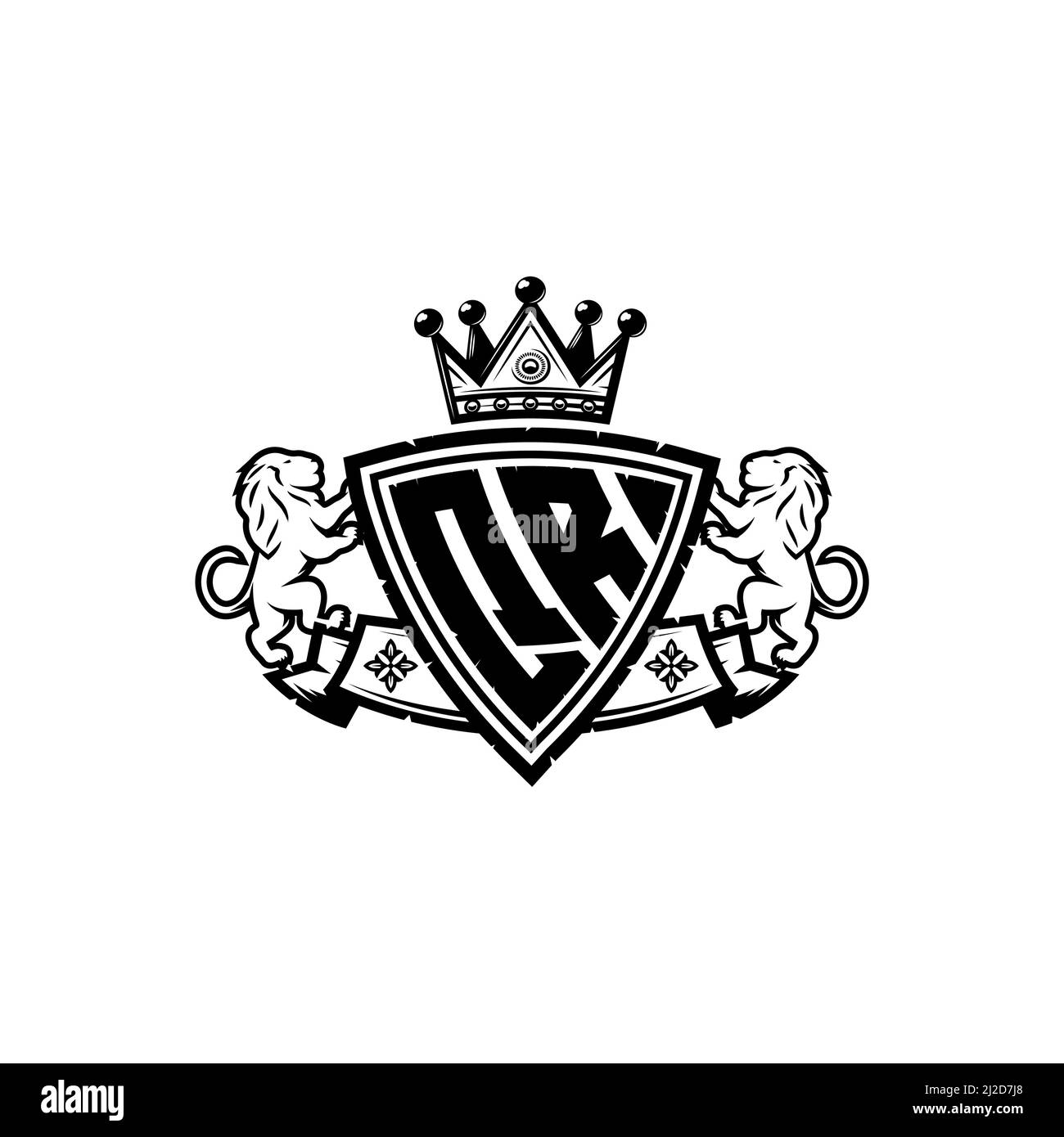 QR Monogram logo letter with Simple shield crown style design. Luxurious monogram, lion luxury logo, Stock Vector