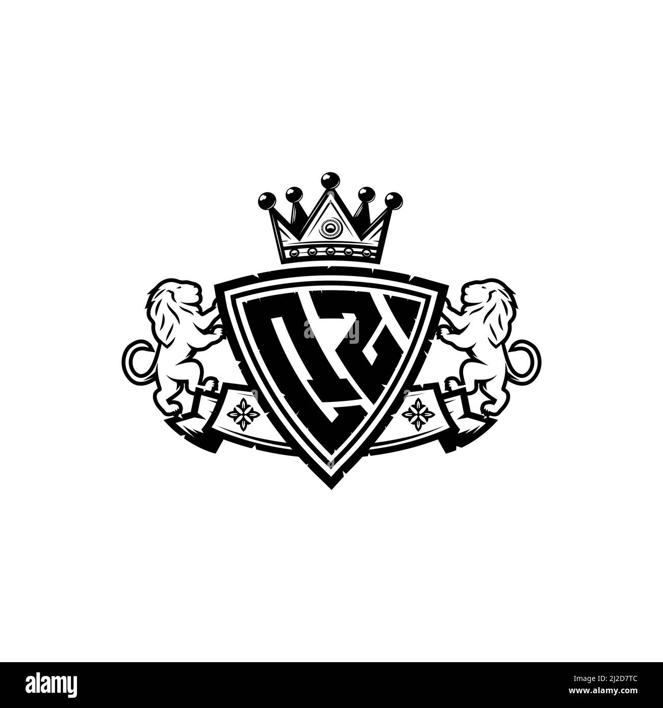 QZ Monogram logo letter with Simple shield crown style design. Luxurious monogram, lion luxury logo, Stock Vector