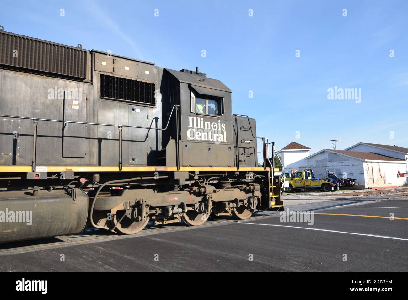Close up of an Illinois Central train engine in Arcola, IL Stock Photo