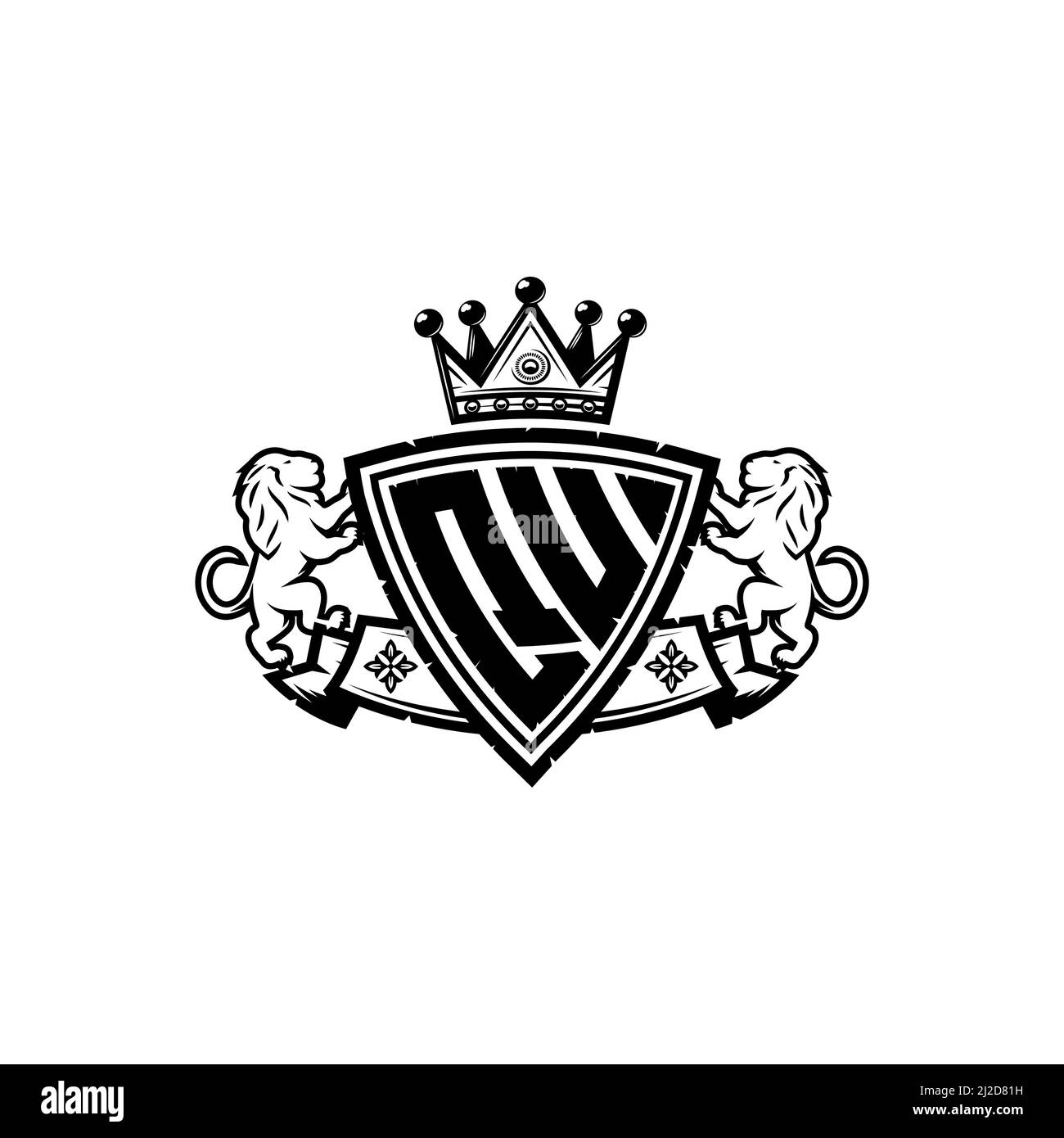 QU Monogram logo letter with Simple shield crown style design ...