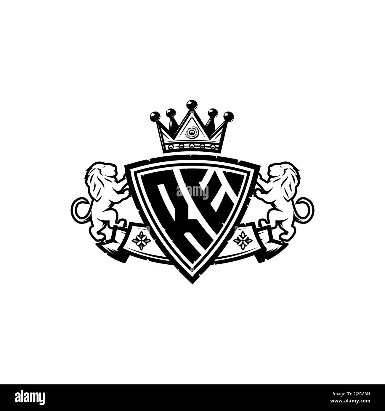RE Monogram logo letter with Simple shield crown style design. Luxurious monogram, lion luxury logo, Stock Vector
