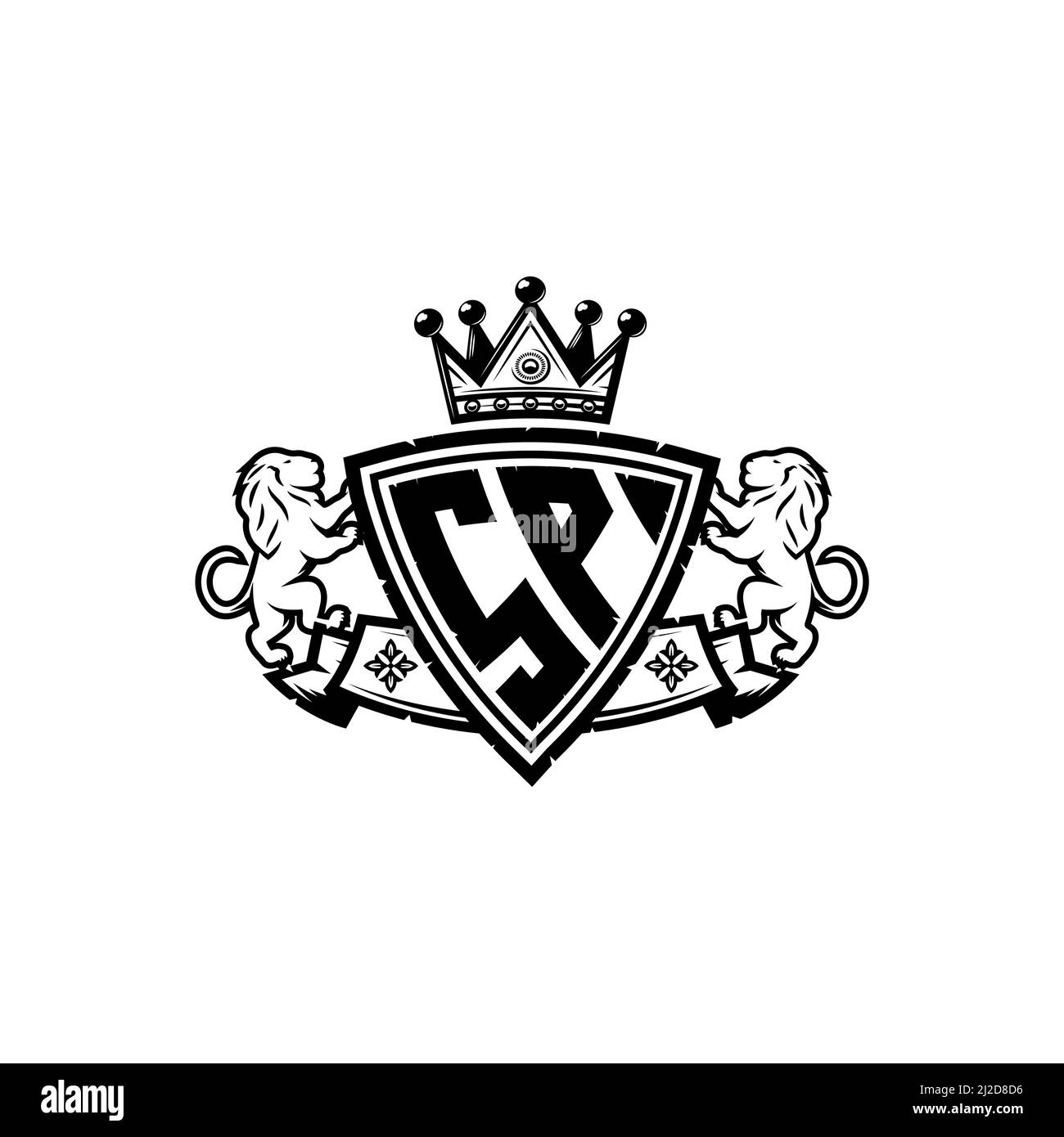 SP Monogram logo letter with Simple shield crown style design ...
