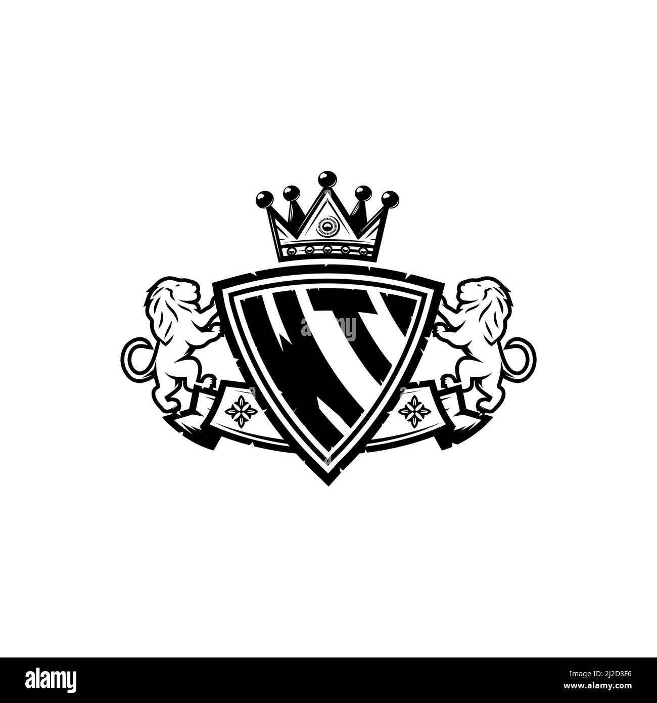 WT Monogram logo letter with Simple shield crown style design ...