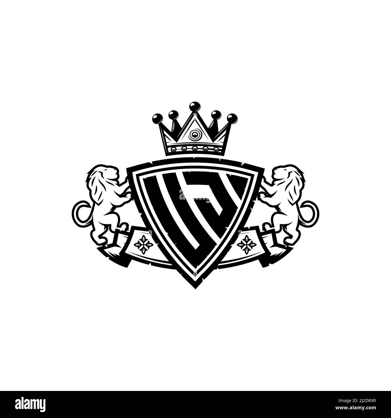 UJ Monogram logo letter with Simple shield crown style design ...