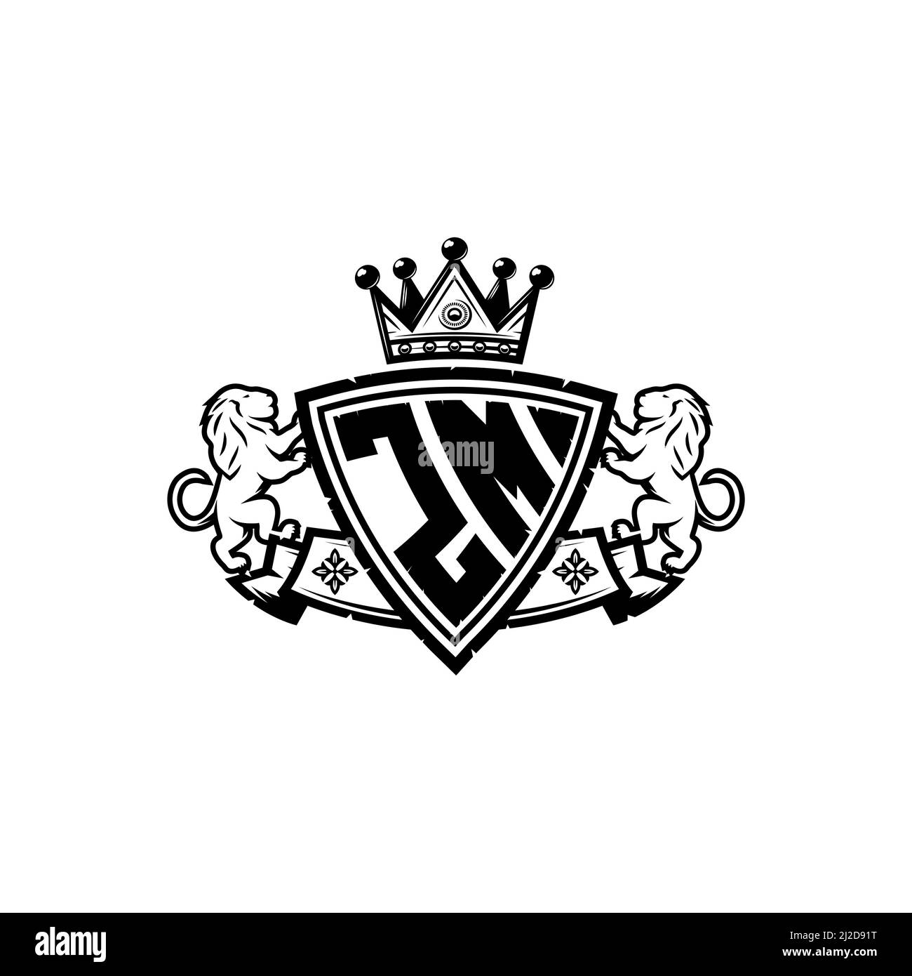ZM Monogram logo letter with Simple shield crown style design. Luxurious monogram, lion luxury logo, Stock Vector