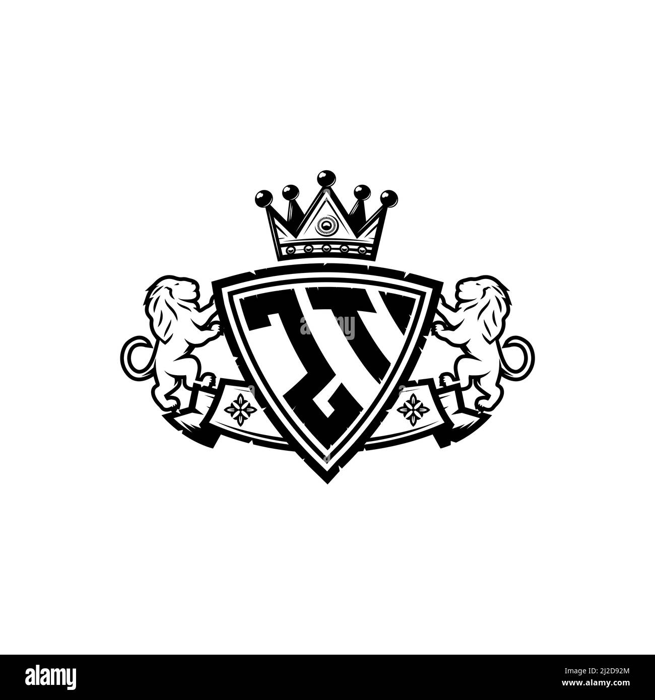 ZT Monogram logo letter with Simple shield crown style design ...