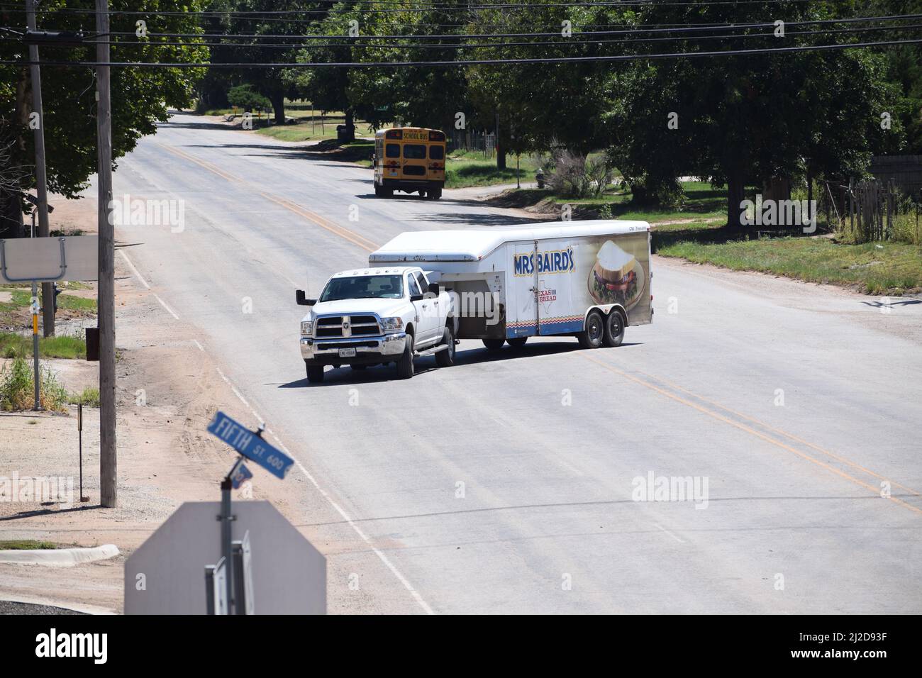 Mrs. Baird's bread delivery truck in the small town of Rule Texas - August 2021 Stock Photo