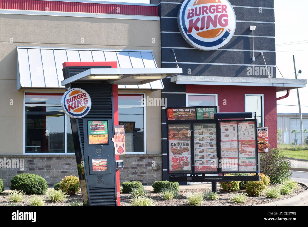 Drive thru menu at a Burger King restaurant in Rockport, Arkansas Stock