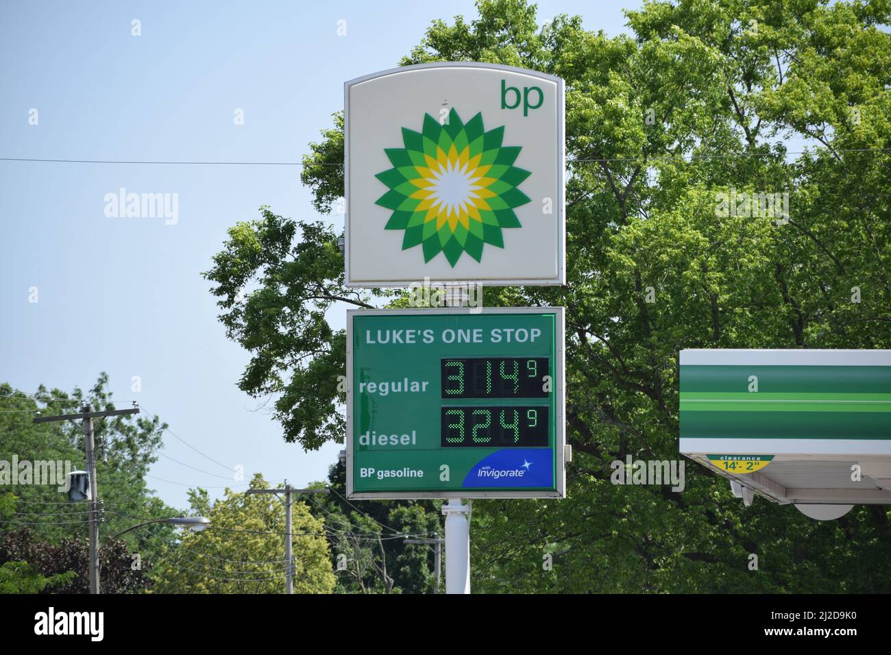 BP gas station sign in Cissna Park, IL (rural east central Illinois