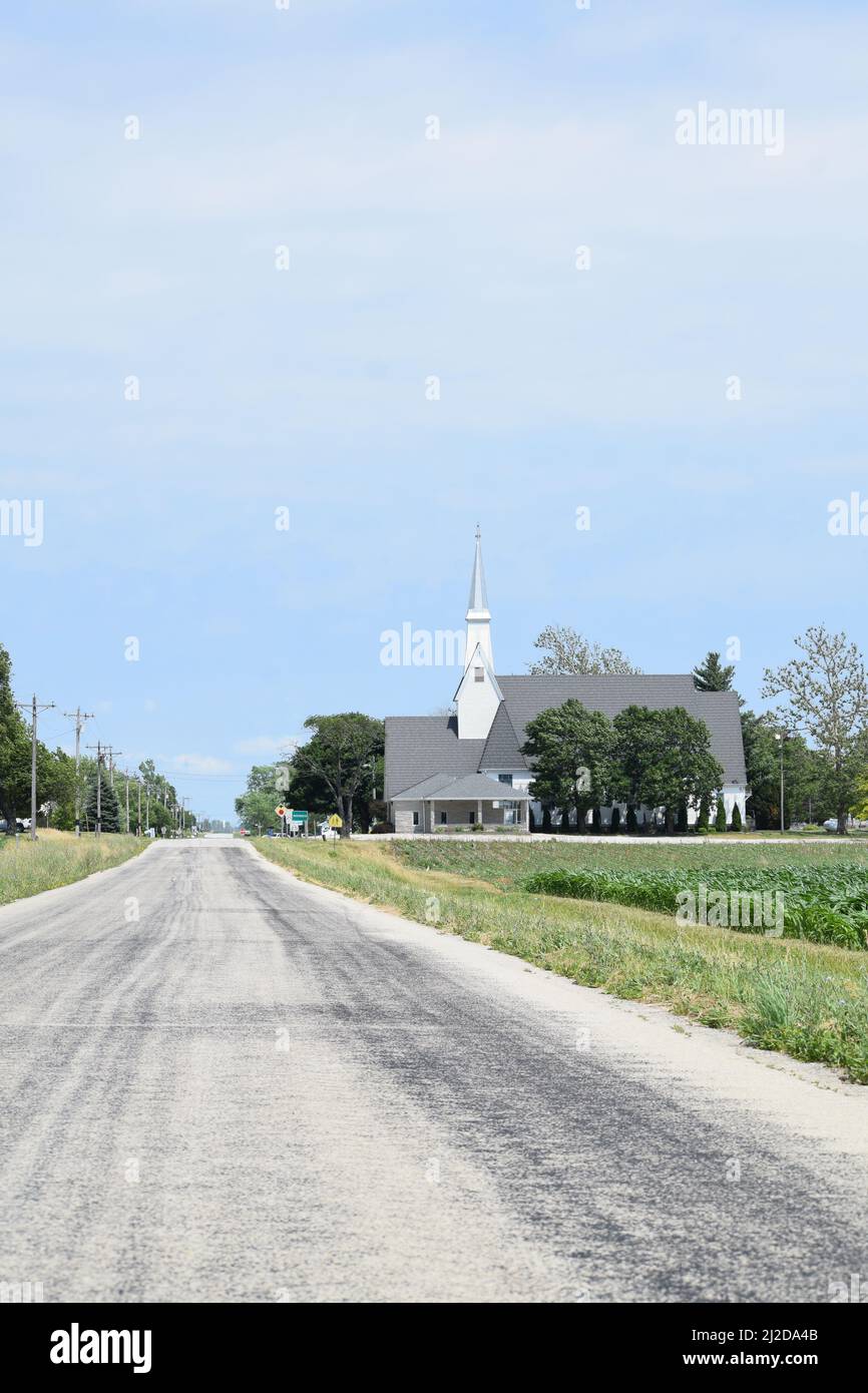 St. Paul's Lutheran Church in farming community of Woodworth, Illinois Stock Photo