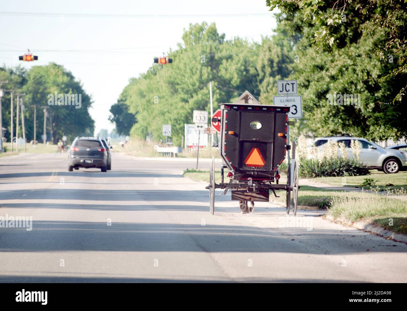 Amish buggy on the road in Arthur, Illinois Stock Photo