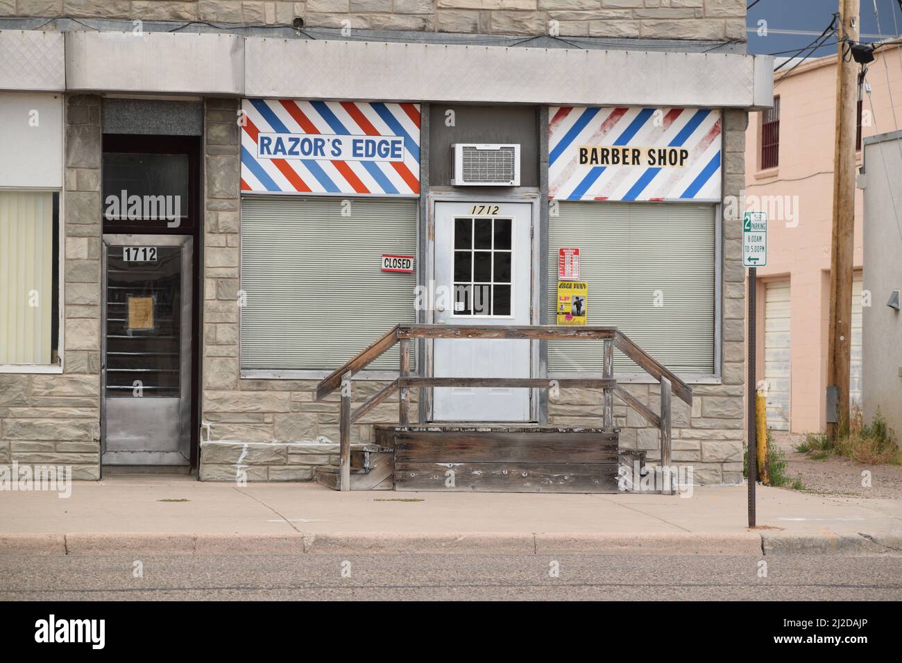 Razor's Edge barber shop on the west side of downtown Cheyenne Wyoming - August 2021 Stock Photo