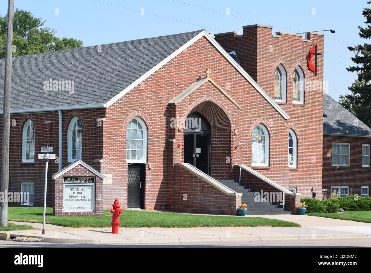 United Methodist Church building in Haxtun Colorado August 2021 Stock