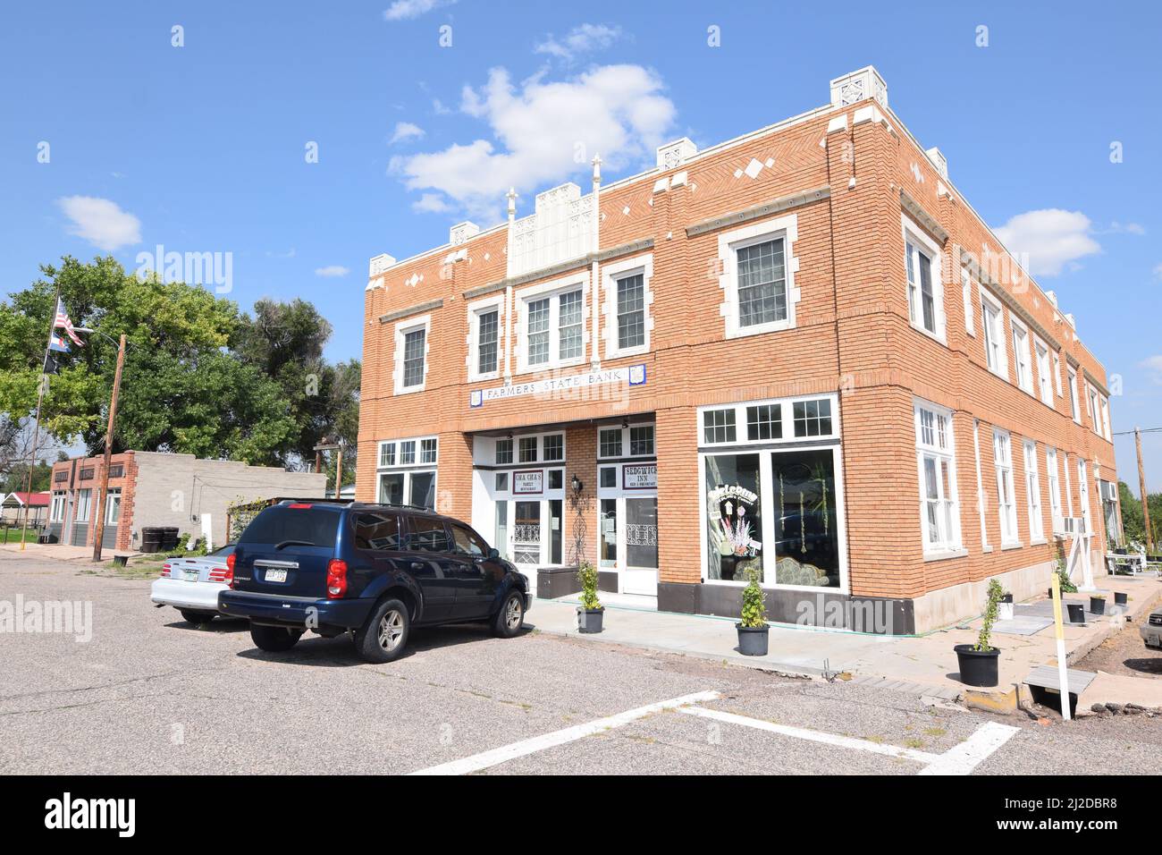 Farmers State Bank building in Sedgwick Colorado - August 2021 Stock Photo