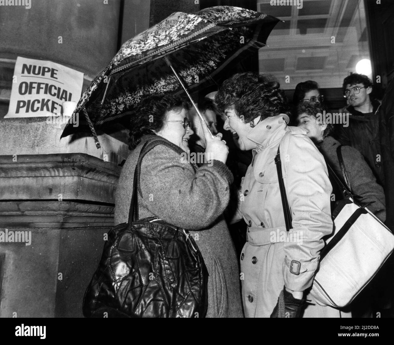NUPE Picket. Smiles on the picket line at the Municipal Buildings, Dale