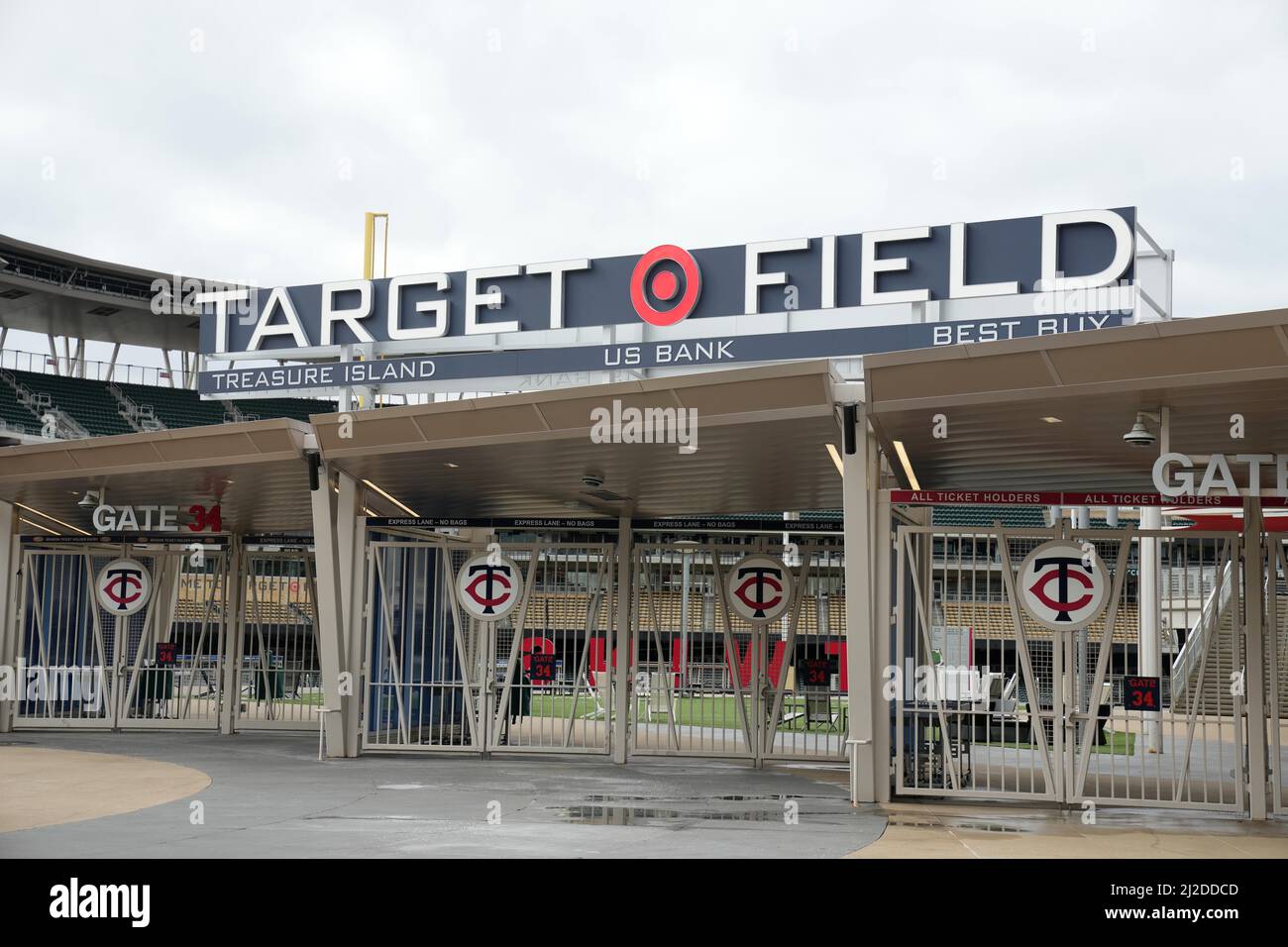 The Target Field entrance Thursday, Mar. 31, 2022, in Minneapolis. The stadium is the home of the Minnesota Twins. Stock Photo
