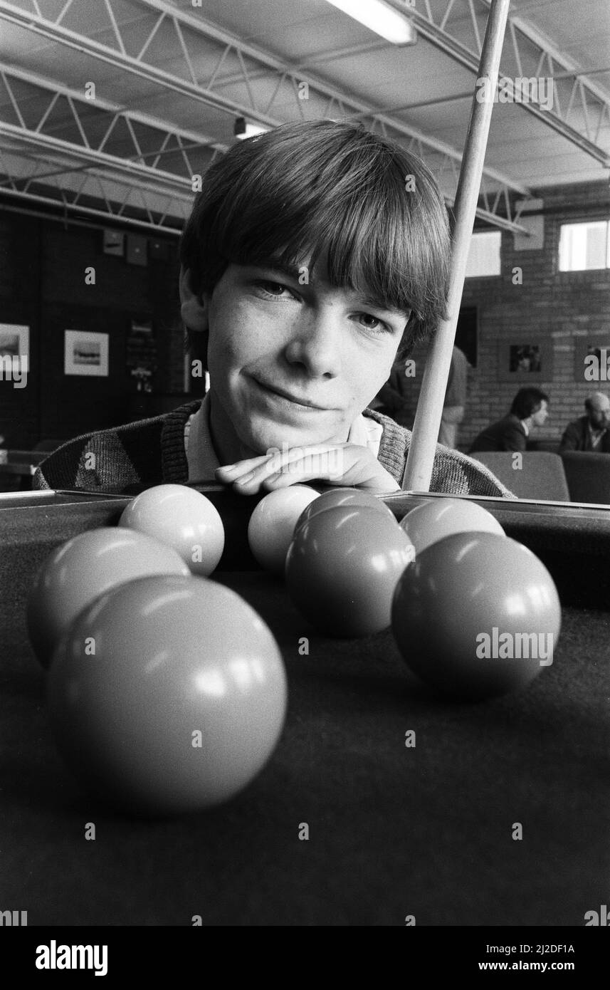 16-year-old actor Adam Woodyatt, who plays Ian Beale in EastEnders, he is also the shows unbeatable pool fanatic. 25th April 1985. Stock Photo