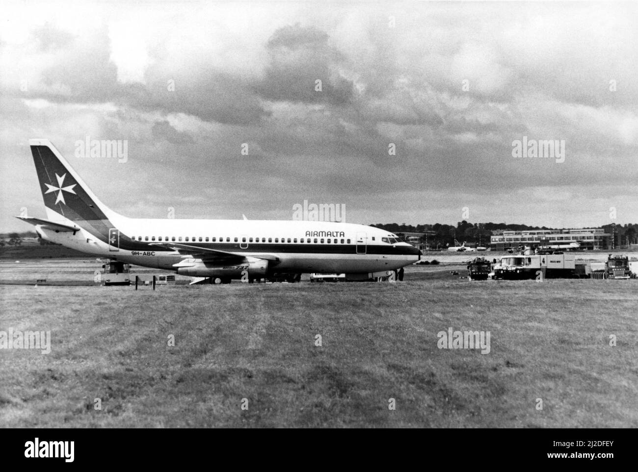 An Air Malta Boeing 737 at Newcastle International Airport. 05/08/1985 ...