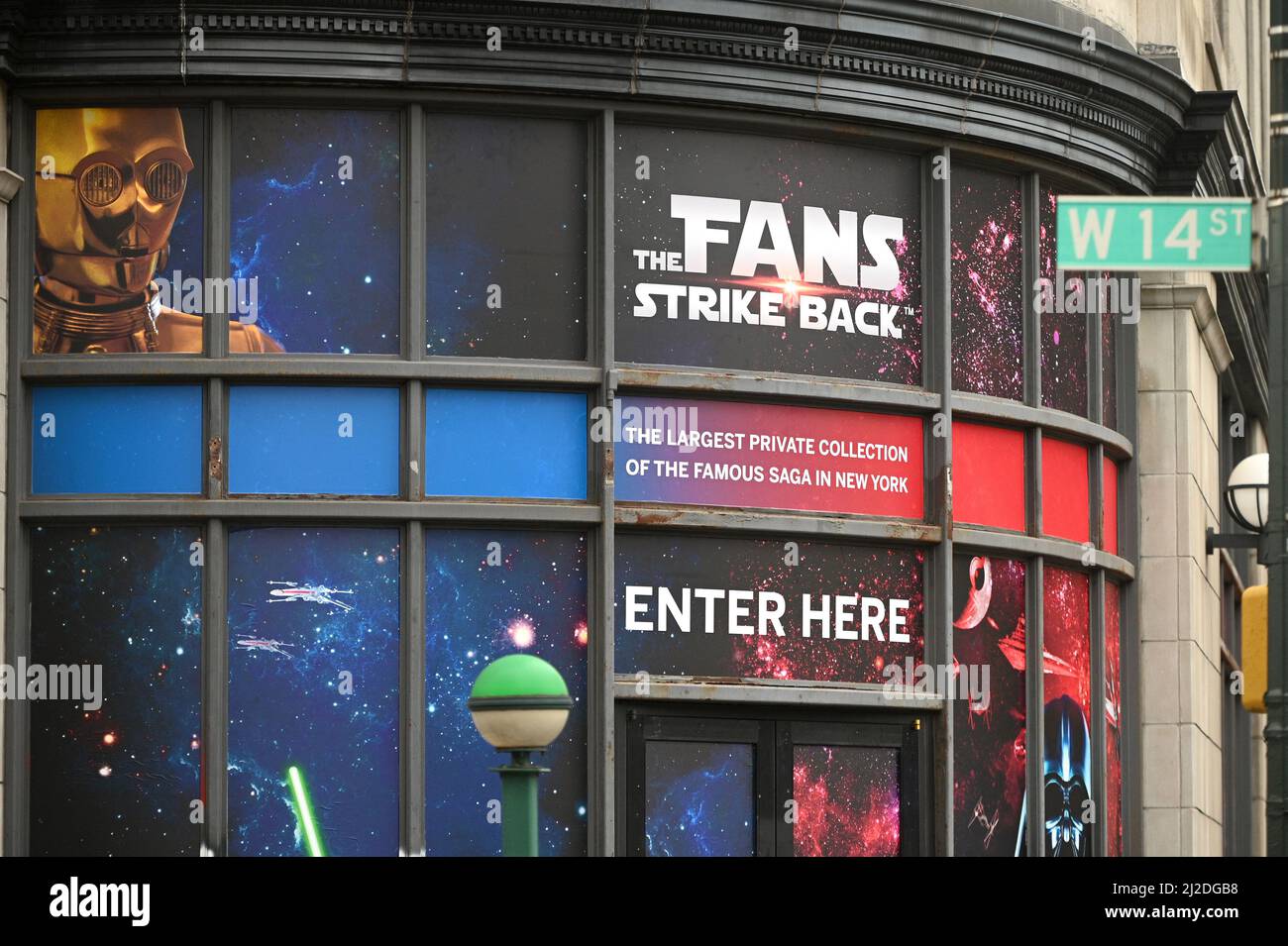 New York, USA. 31st Mar, 2022. The decorated entrance to The Fans