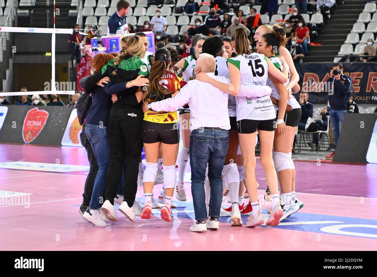 Rome, Italy. 30th Mar, 2022. MegaBox Volley Team during the Women's Volleyball Championship Series A1 match between Acqua & Sapone Volley Roma and MeqaBox Volley at PalaEur, 30th March, 2022 in Rome, Italy. (Photo by Domenico Cippitelli/Pacific Press) Credit: Pacific Press Media Production Corp./Alamy Live News Stock Photo