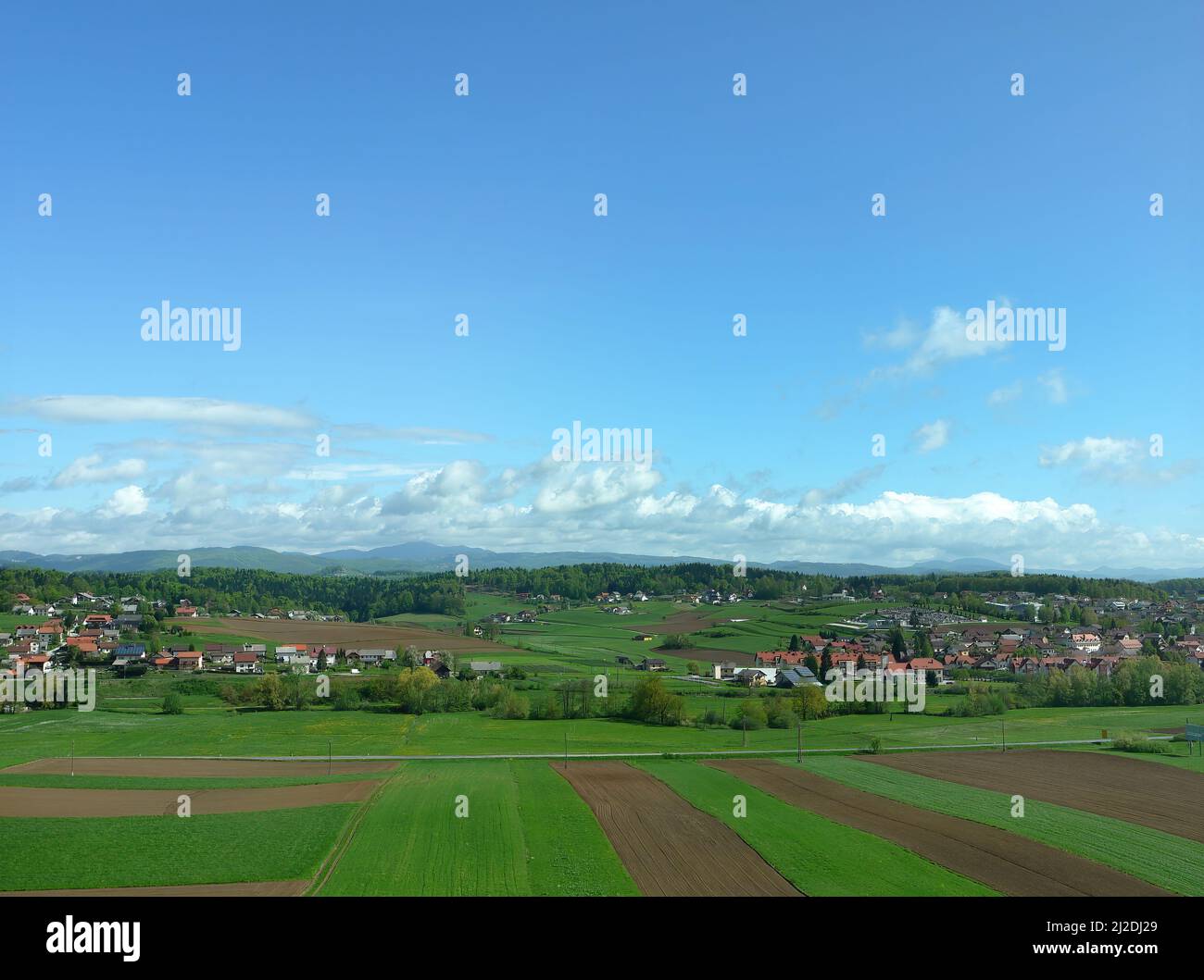 Vibrant scenic landscape countryside village and farm in Czech Stock Photo