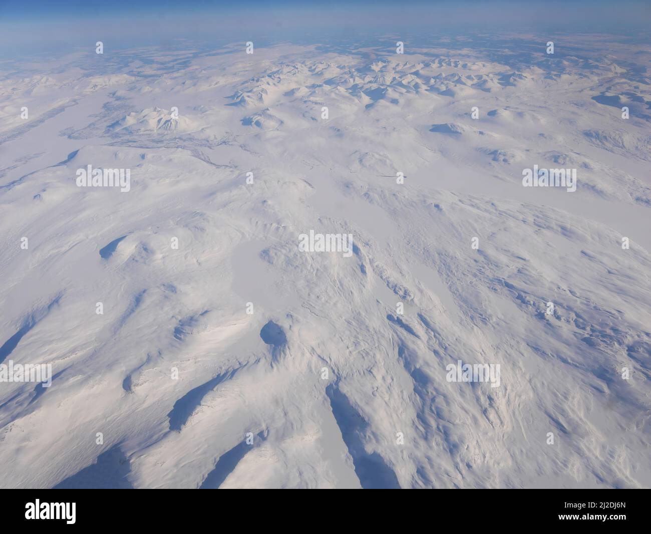 Aerial view of white snow covered Norway in winter, Snowscape wallpaper Stock Photo