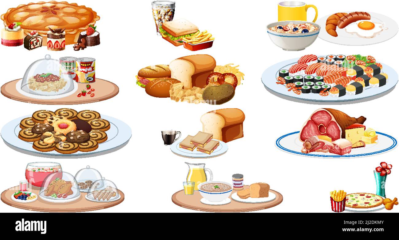 Set of different foods and beverages illustration Stock Vector Image ...
