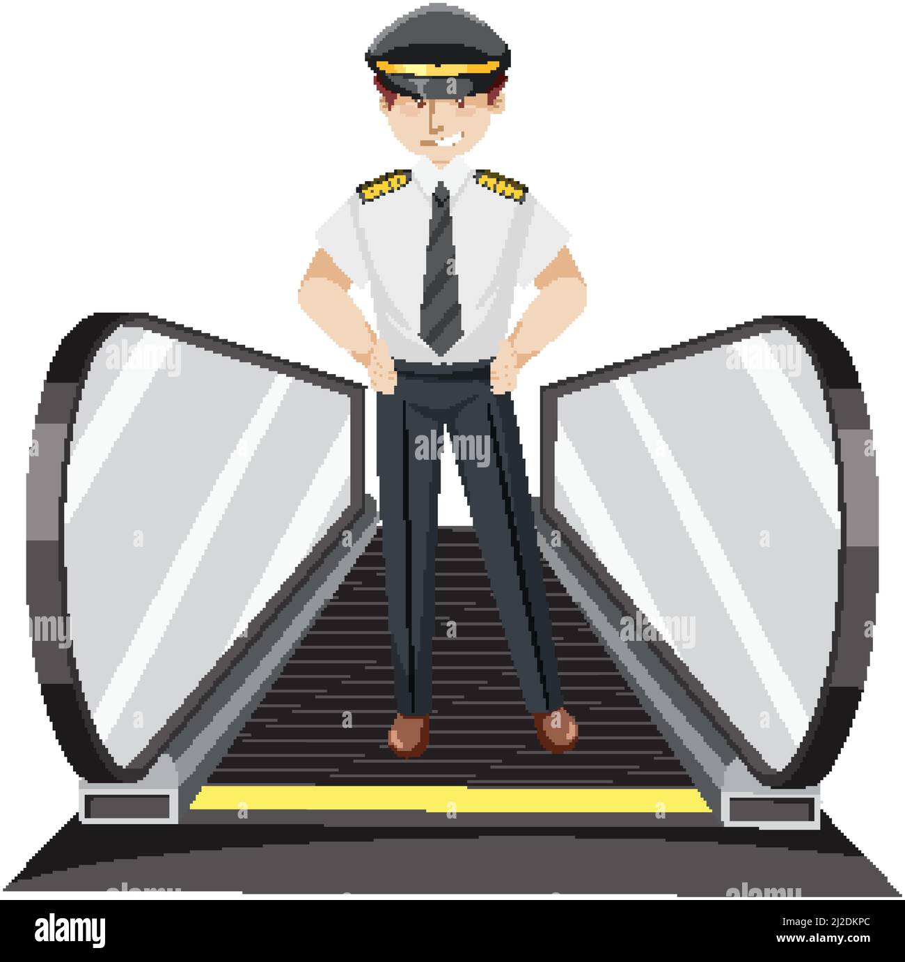 A pilot standing on moving walkway illustration Stock Vector