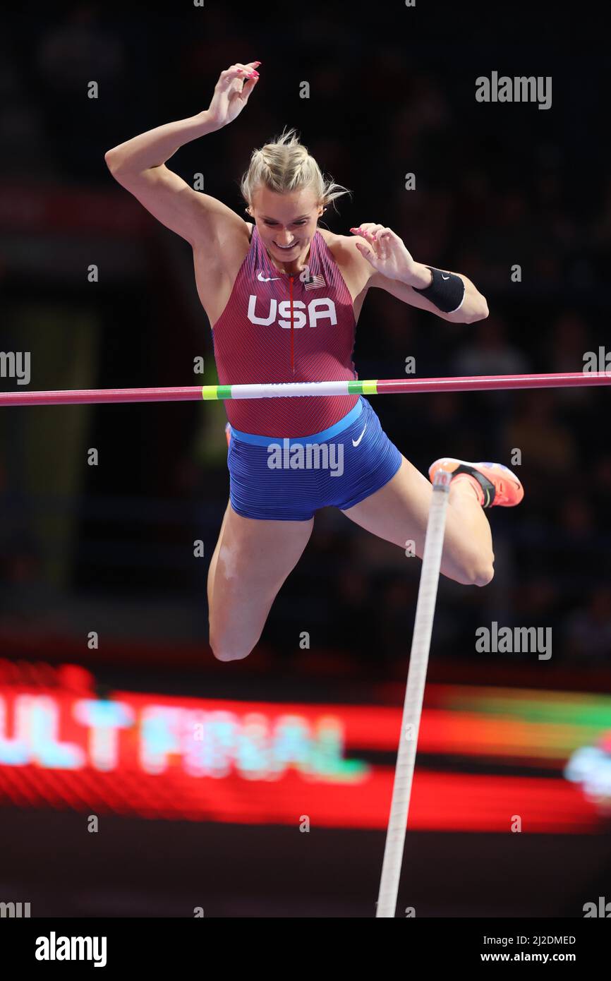 Katie Nageotte (USA) places second in the women's pole vault at 15-7 (4.75m) during the World Athletics Indoor Championships, Saturday, Mar. 19, 2022, Stock Photo