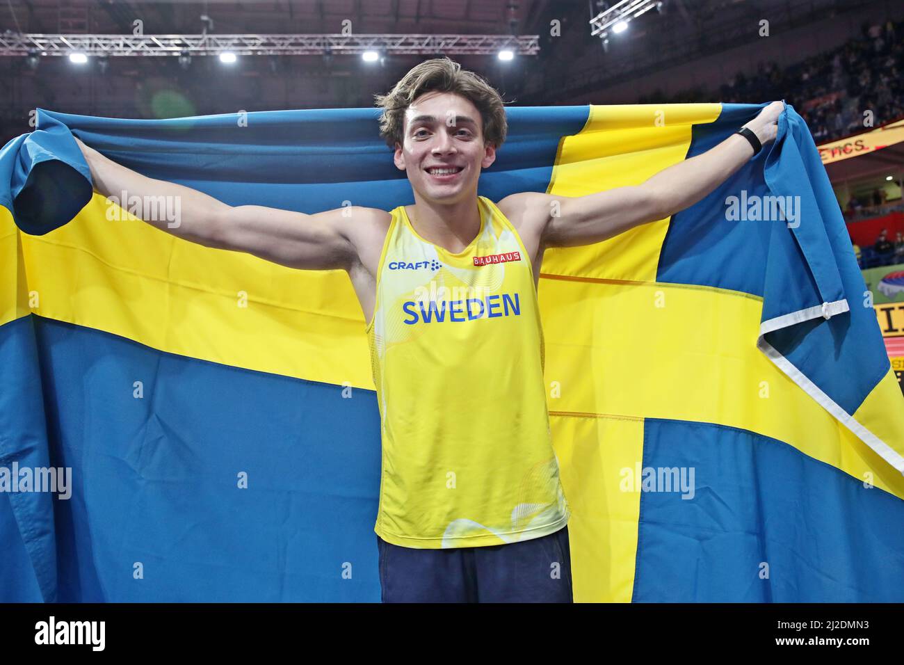 Mondo Duplantis aka Armand Duplantis (SWE) poses with Swedish flag