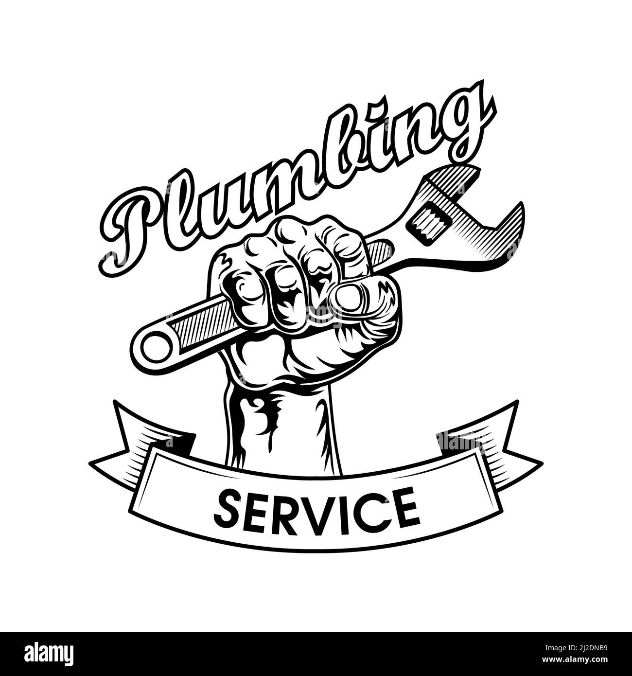 Plumbers tools vector illustration. Human fist clenching adjustable
