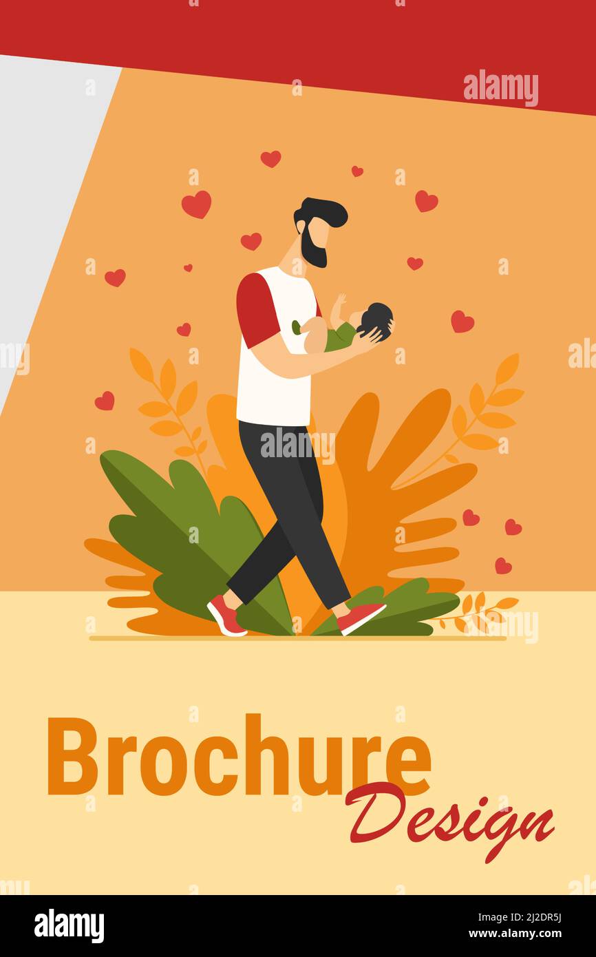 Young dad walking and carrying baby. New father admiring child flat vector illustration. Love, fatherhood, childcare concept for banner, website desig Stock Vector